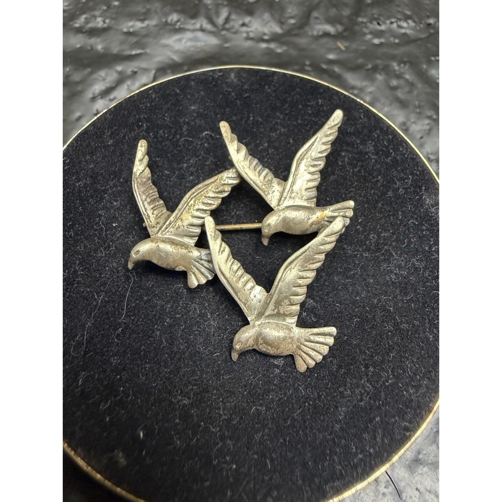 Vintage Beau Sterling Silve Three Birds Seagulls in Flight Brooch Mid Century